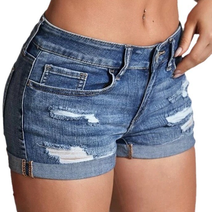 Distressed Jean Rip - Shorts Jeans de Cintura Alta Lavados,