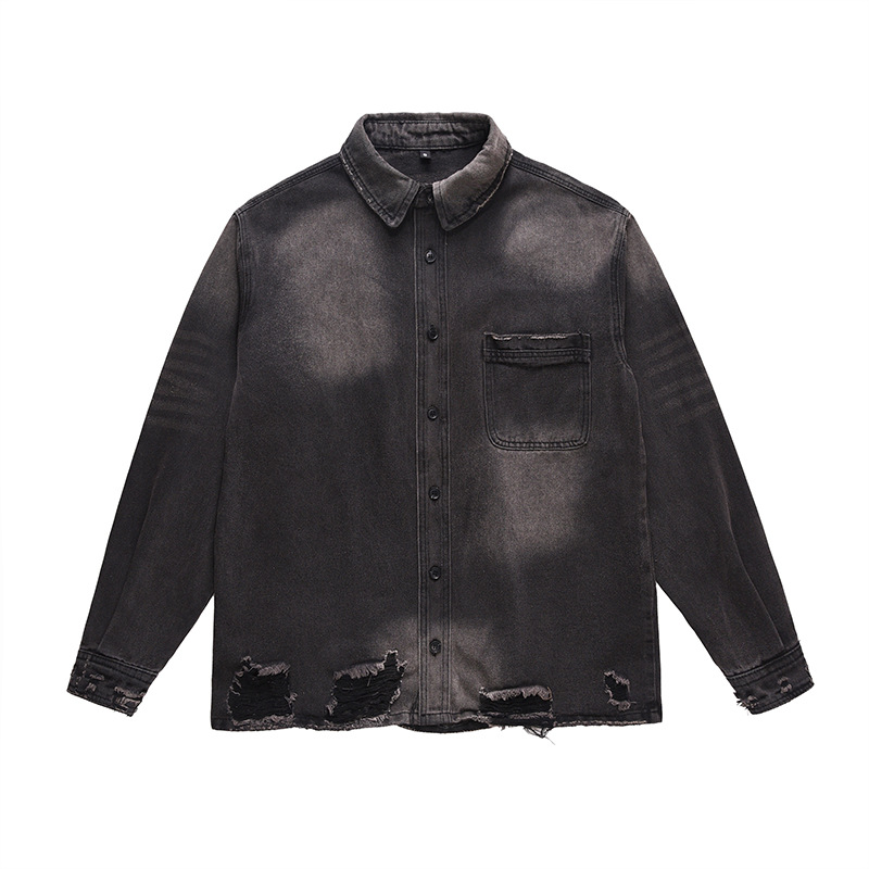 Distressed Jean Rip - Jaqueta Jeans Masculina Rasgada Estilo High