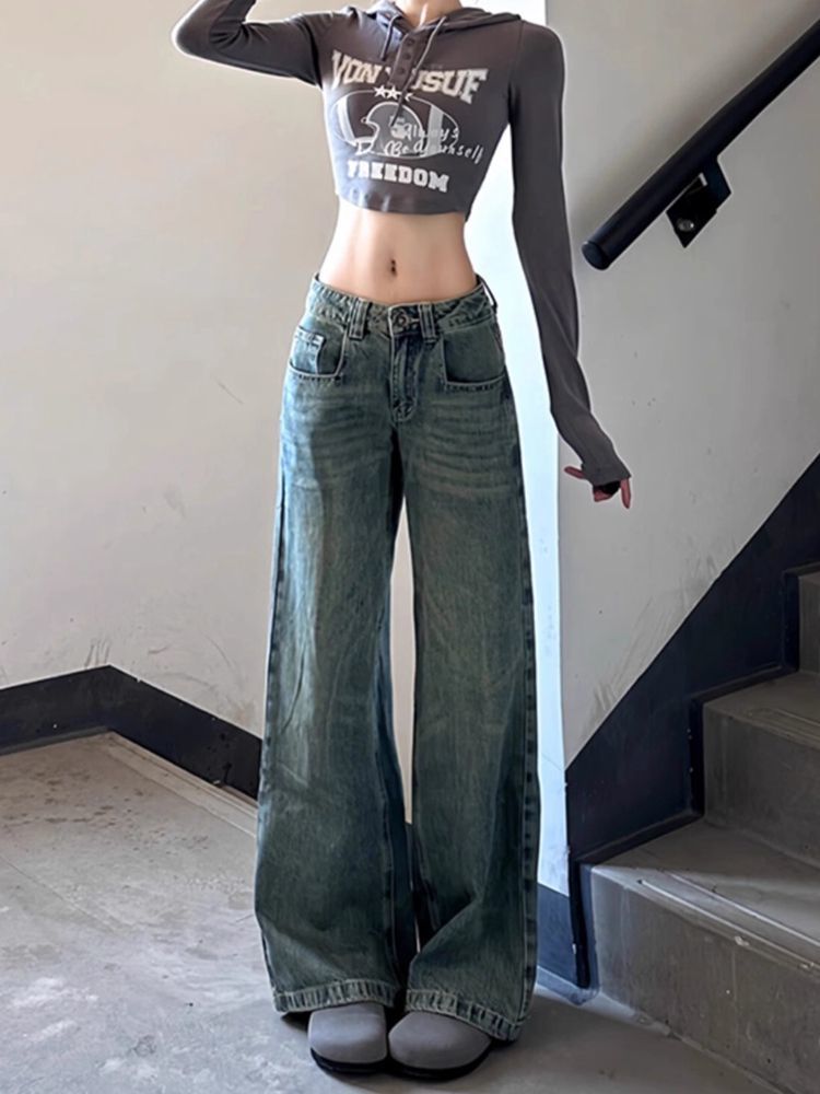 Japanese Street Fashion Female - Jeans marrons harajuku y2k kawaii bonito