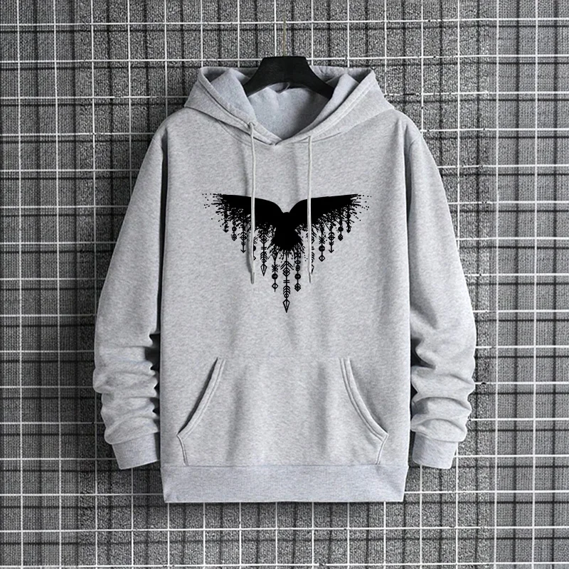 Street Fashion Style Male - Raven impresso moletom com capuz masculino