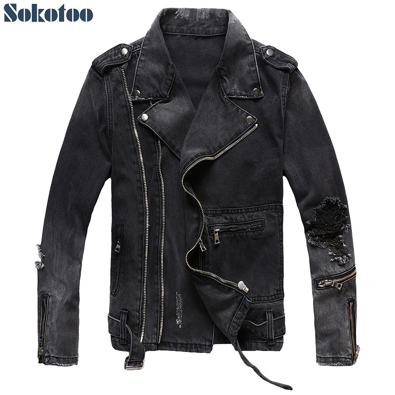 Distressed Jean Rip - Sokotoo jaqueta de motoqueiro masculina, jaqueta