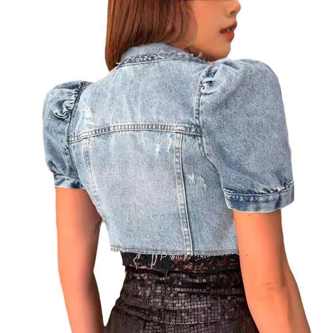 Jaqueta Jeans Feminina Cropped - Distressed Jean Rip avaliação e preço