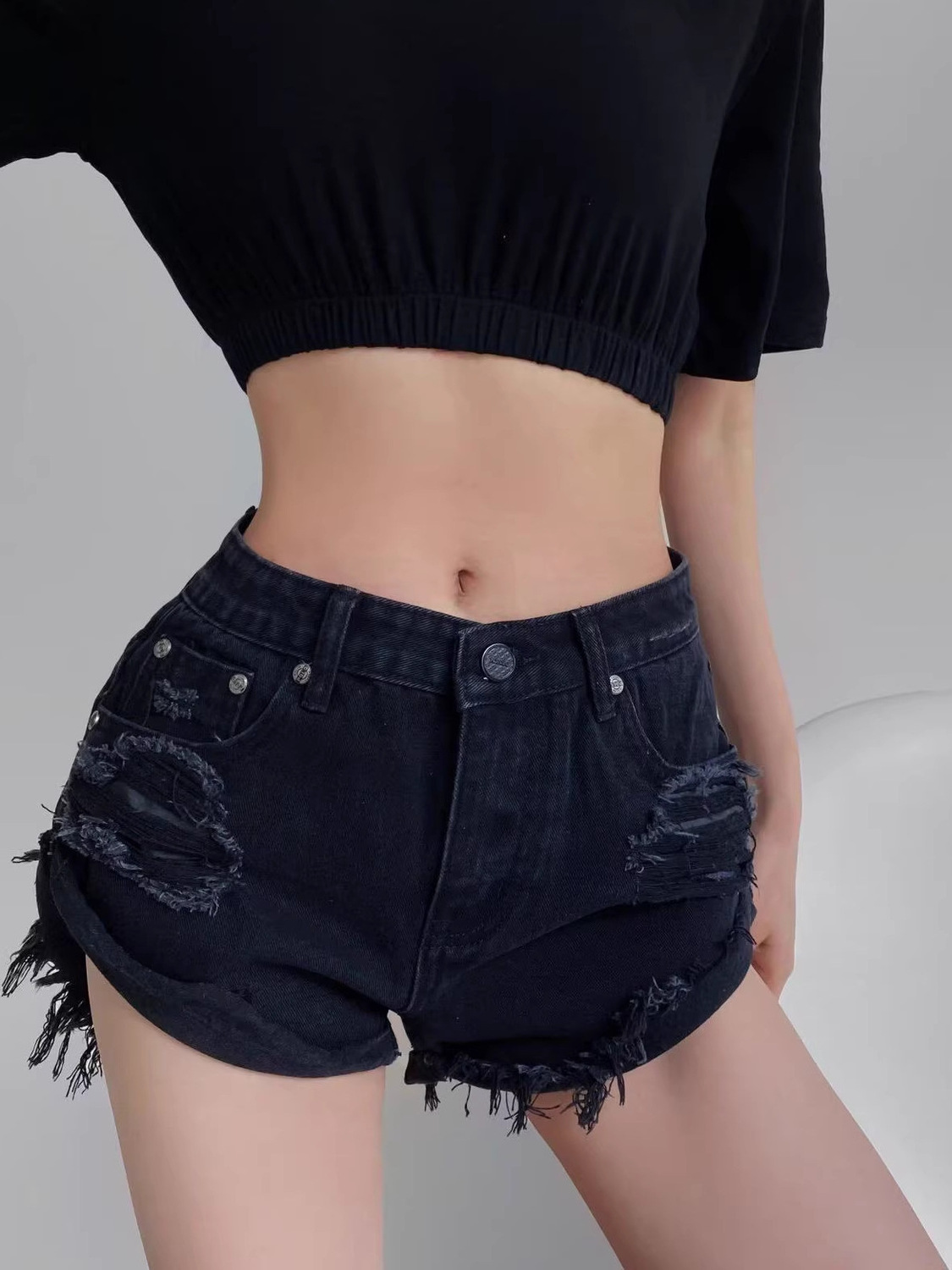Shorts Jeans Feminino Y2K de C - Distressed Jean Rip avaliação e preço