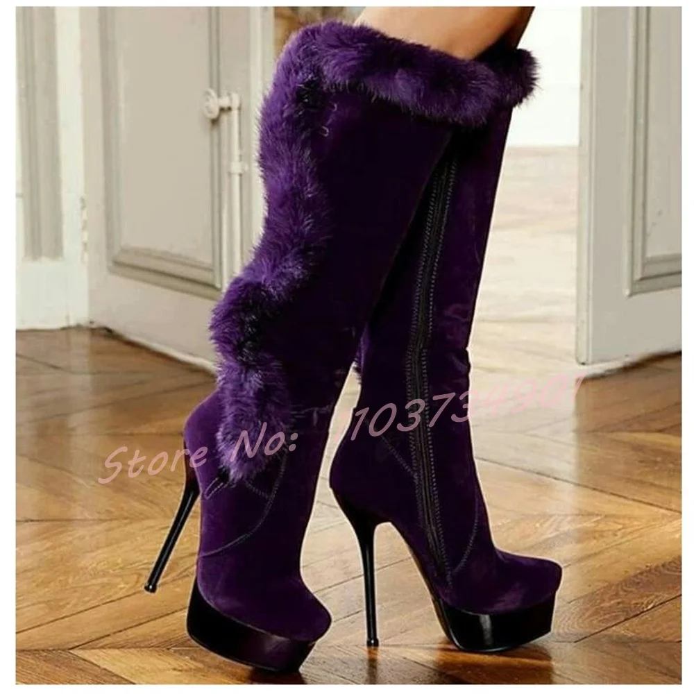 Furry Metal Heel Platform Bota - Street Fashion Lady avaliação e preço