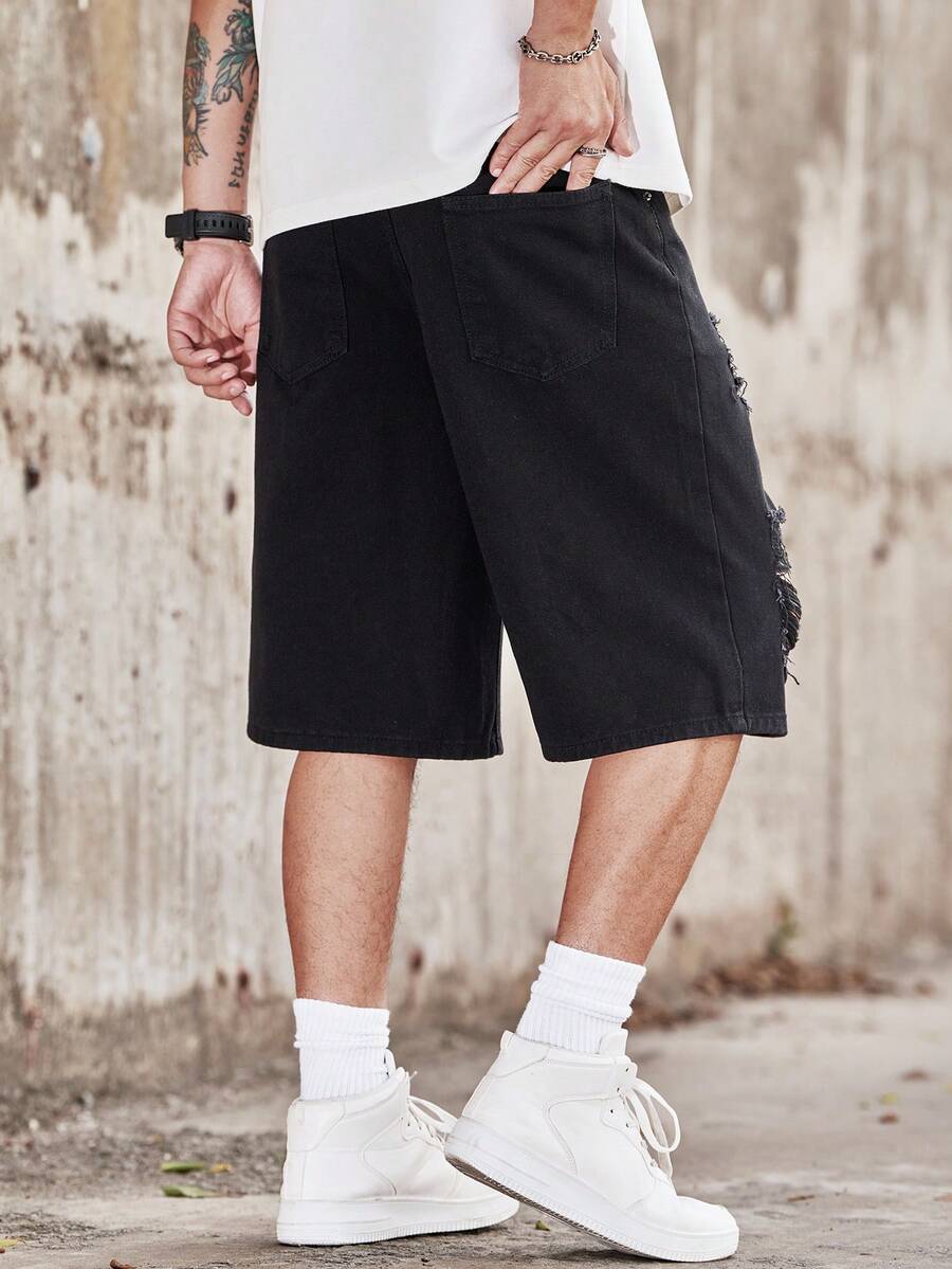 Shorts Jeans Masculinos Manfin - Distressed Jean Rip avaliação e preço
