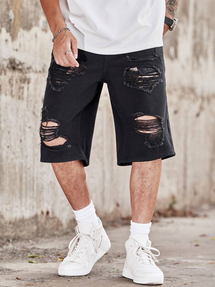 Shorts Jeans Masculinos Manfin - Distressed Jean Rip avaliação e preço