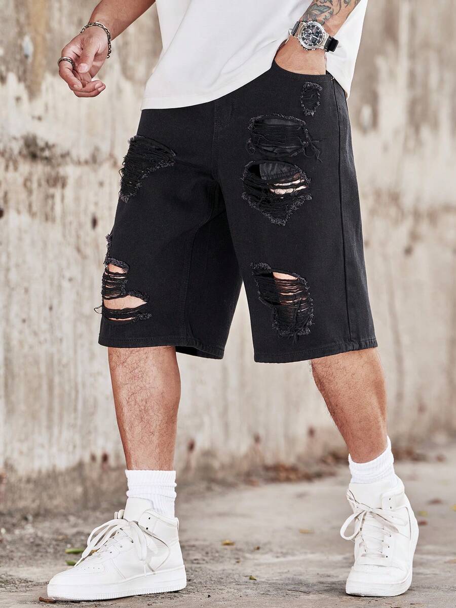 Shorts Jeans Masculinos Manfin - Distressed Jean Rip avaliação e preço